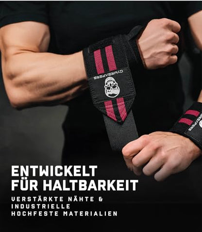 Gymreapers Weightlifting Wrist Wraps (IPF Approved) Professional Quality Wrist Support with Heavy Duty Thumb Loop - Best Wrap for Powerlifting Competition, Strength Training, Bodybuilding - color: Pink