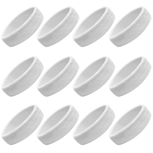 Sweatbands Sport Headbands for Men & Women, 12 Pcs Sweat Head Bands Moisture Wicking Sport Headband Cotton Sweatbands for Basketball, Athletic Exercise, Running - color: White 12 pcs