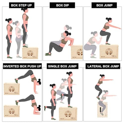 Plyo Box - 3-in-1 Wood Plyometric Jump Platform (16"x12"x8") for Home Gym Training - Ideal for Jumps, Squats & Conditioning-1 Piece - size: 16" x 12" x 8"