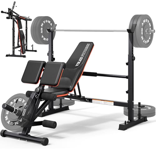 YOLEO 880-1980Lbs Standard/Olympic Weight Bench with Rack, Foldable Bench Press Set Home Gym Strength Series for Beginner/immediate/Advanced Fullbody Workout