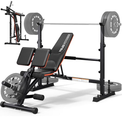 YOLEO 880-1980Lbs Standard/Olympic Weight Bench with Rack, Foldable Bench Press Set Home Gym Strength Series for Beginner/immediate/Advanced Fullbody Workout