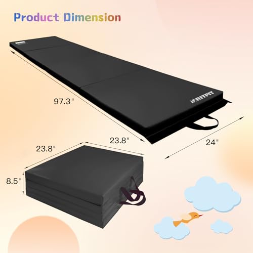 RitFit Upgraded Folding Exercise Mat, 2 Inch Thick Gymnastics Mat - color: Black(2' x 8')