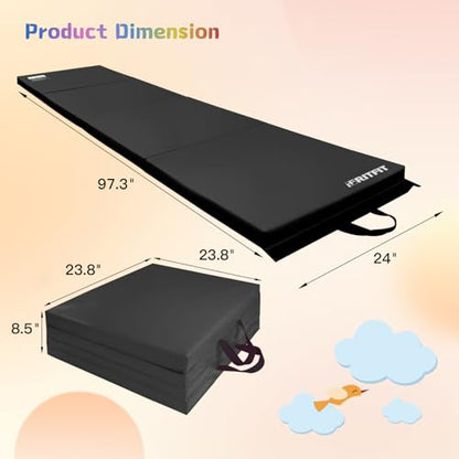 RitFit Upgraded Folding Exercise Mat, 2 Inch Thick Gymnastics Mat - color: Black(2' x 8')