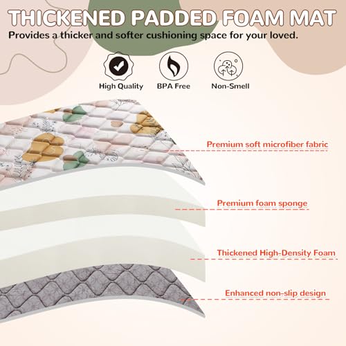 Boho Baby Play Mat - 59x59 Foldable Machine Washable Thick Sponge Padded Floor Mat - Non Slip Tummy Time Playpen Rug for Indoor Outdoor Room Decor