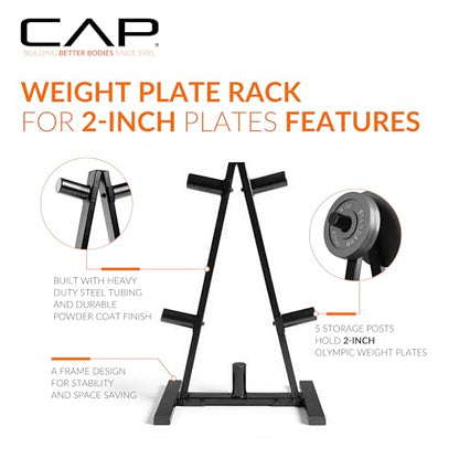 CAP 2-Inch Olympic Plate Tree Rack for Home Gym, Heavy-Duty A-Frame Weight Plate Storage Rack, Space-Saving Plate Organizer Stand, 5-Post & 7-Post, 300lb & 500lb Weight Capacity - style: 5 Posts