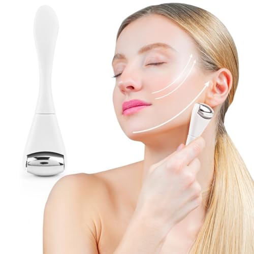 Eye Roller Face Roller Mini Ice Roller Facial Massage Roller Eye Cream Applicator Handheld Metal Eye Roller Skin Care Tool for Relief Facial Puffiness,White