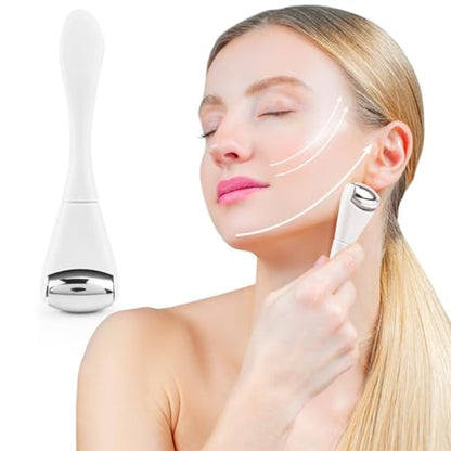 Eye Roller Face Roller Mini Ice Roller Facial Massage Roller Eye Cream Applicator Handheld Metal Eye Roller Skin Care Tool for Relief Facial Puffiness,White