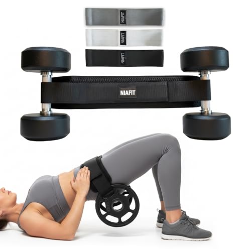 Hip Thrust Belt Adjustable Heavy-Duty with 3 Resistance Bands, Non-Slip Hip Pad for Glute Training, Home Gym Workout Equipment for Dumbbells and Kettlebells