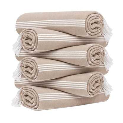 HAVLULAND Turkish Beach Towel Set of 6 Oversized 72x40 100% Turkish Cotton - color: Beige, size: 6 Pack