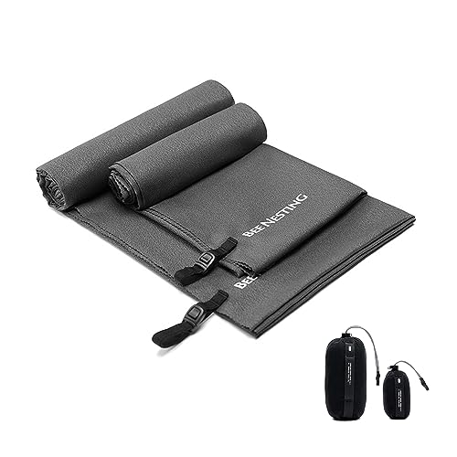 Bee Nesting Ultralight Quick Dry Towel - Medium&Small 2 Pack Microfiber Towels with Compact Packable Pocket for Lightweight Backpacking Travel, Beach, Gym, Camping & Hiking(Grey, M&S 2 Set) - color: Grey, size: M&S