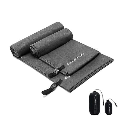 Bee Nesting Ultralight Quick Dry Towel - Medium&Small 2 Pack Microfiber Towels with Compact Packable Pocket for Lightweight Backpacking Travel, Beach, Gym, Camping & Hiking(Grey, M&S 2 Set) - color: Grey, size: M&S