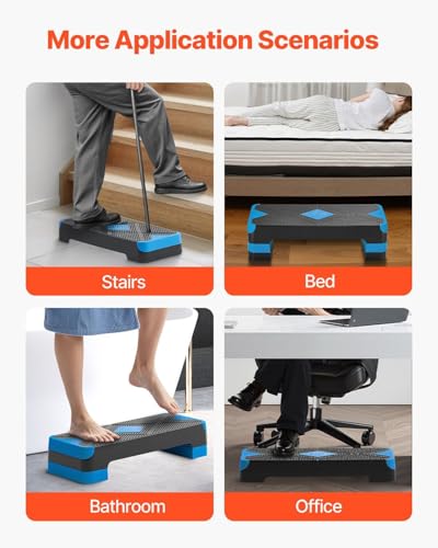 Aerobic Exercise Step Platform, 28-Inch Workout Aerobic Stepper, Height Adjustable Fitness Training Step Deck Trainer with 4 Risers, Non-Slip Surface Bench for Home Gym Cardio Strength, Blue
