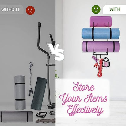 Yes4All 3-Tier and 5-Tier Steel Yoga Mat Rack Organizer Wall Mount with 3 Hooks, Foam Roller Holder Wall Mount Rack For Yoga Mat Storage, Hanging Yoga Strap and Resistance Bands