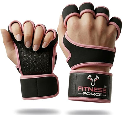 FITNESS FORCE Ventilated Weight Lifting Workout Gloves for Men & Women | Gym Gloves for Men & Women with Built-in Wrist Wraps for Men, Exercise Gloves for Weightlifting, Cycling & Cross Training