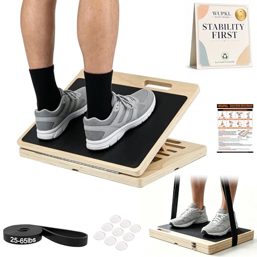Wooden Extra Wide Slant Board with Resistance Band for Exercise
