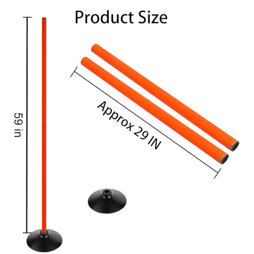 Orange Soccer Agility Poles Set Detachable Sports Trainning Speed Pole Slalom Poles with Rubber Base Sport Traning Equipment - color: Pack of 6, style: 4.9 FT