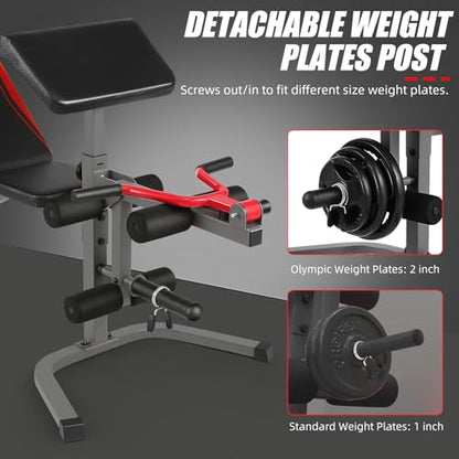 900LBS Adjustable Weight Bench with Preacher Curl Pad & Leg Extension, Flat Incline Decline Workout Bench for Home Gym, Heavy Duty Bench Press Set for Full Body Strength Training