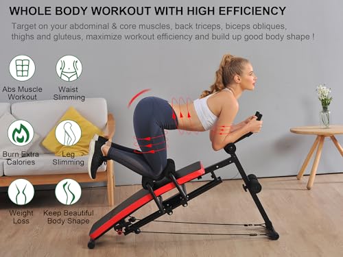 KESHWELL Ab Machine,Ab Workout Equipment For Home,Sit Up Push Up Workout Bench,Fitness Strength Training Equipment,Foldable Abdomen Exercise Machine With Resistance Bands,550lbs Capacity