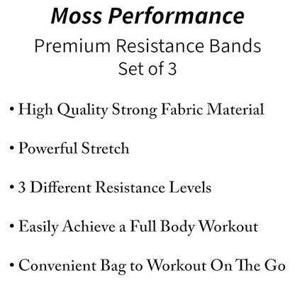 Premium Fabric Resistance Bands, Glute Bands, Set of 3 Resistance Strengths with Carrying Bag for Men & Women, Strength Training, Pilates, Physical Therapy, Home Exercise, & More