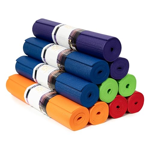Voyage Yoga Mat, 10 Pack, 72" x 24" Professional Studio and Gym Bulk Yoga Mats, 5mm Thick, Durable, Anti-Tear, Non Slip Fitness and Exercise Mats - color: Assorted