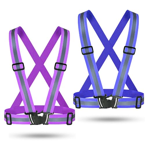 Reflective Vest Running Gear, 2-10Pack High Visible Safety VES - color: Blue+Purple