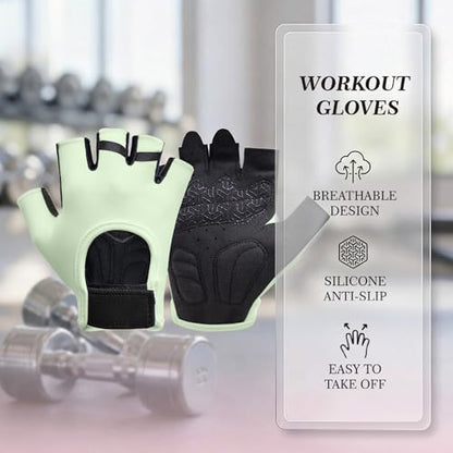 Workout Gloves for Women Lightweight Sweat-Wicking Breathable Gym Gloves with Silicone Grip, Padded Palm for Light Training Dumbbells, Cycling, Yoga, Pilates, Everyday Fitness