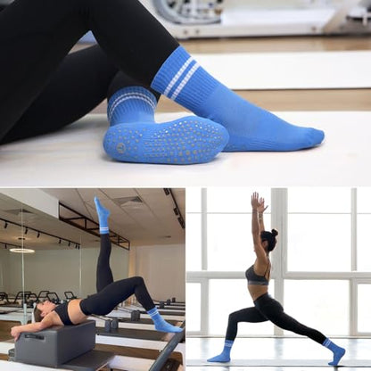 Pilates Ball Resistance Bands Grip Socks Barre Sets, Loop Exercise Bands 5 Levels, Small Yoga Ball 9 Inch, Non Slip Socks Workout Kit at Home - color: Blue