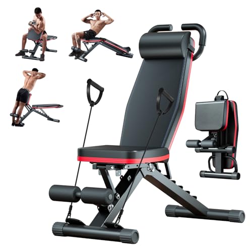 2026 ALSO GO New Adjustable Weight Bench, Workout Benches with Leg Extension, Foldable Incline Decline Bench Press, Roman Chair, Full Body Strength Training Equipment for Home Gym - color: Classic Black