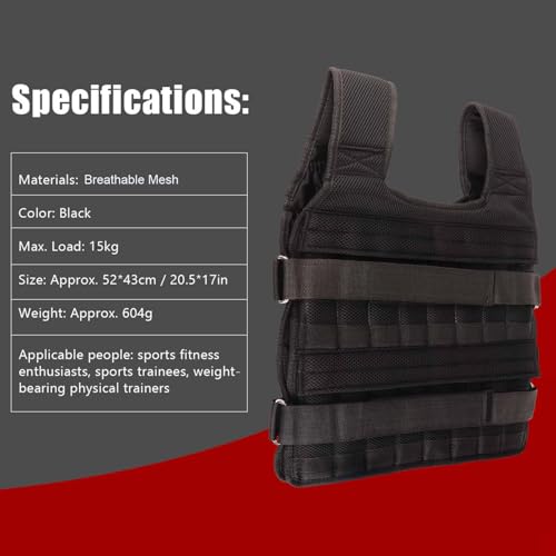 Dioche Weighted Vest Weighted Breathable Mesh 15KG Vest for Strength Training | Adjustable & Comfortable Design for Maximum Performance | Ideal for Workout & Fitness