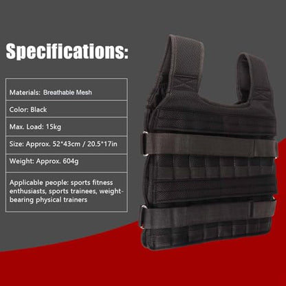 Dioche Weighted Vest Weighted Breathable Mesh 15KG Vest for Strength Training | Adjustable & Comfortable Design for Maximum Performance | Ideal for Workout & Fitness