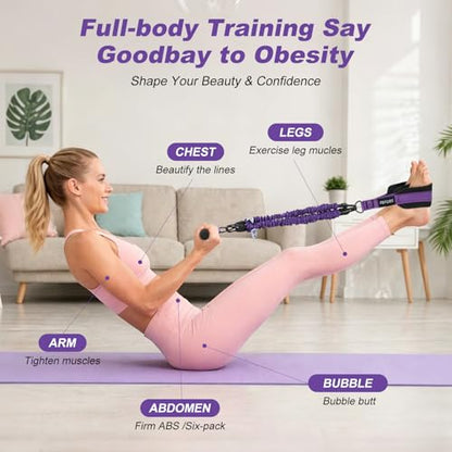 Foot Pedal Resistance Band with Handle,3 Tube Adjustable 75LB Exercise Bands,Upgrade Full Body Workout for Men & Women,Core Abs Legs Glutes Arms, Pilates Strength Training Home Gym Equipment