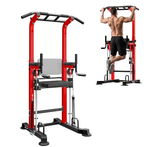 SogesPower Power Tower Dip Station Pull Up Bar for Home Gym Multi-Function Adjustable Height Strength Training Workout Equipment