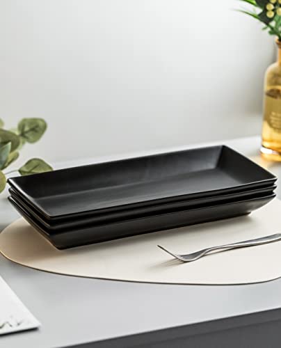 LYEOBOH 3 Tier Serving Tray, Porcelain Tiered Serving Stand with Platters - color: Black, style: 14inch Rectangle platter