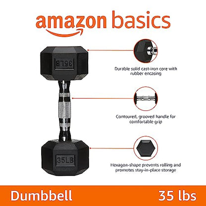 Amazon Basics Rubber Hex Dumbbell Hand Weight - size: 35 Pounds, style: 35 Pounds