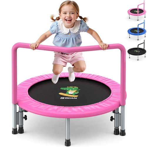 BCAN SP1 36'' Toddler Trampoline, ASTM Certified - Kids Trampoline for Ages 1-6, Foam Handle & Safe Thickened Cover, Mini Trampolines for Kids Indoor, Easy to Assemble| FED Fitness - color: Pink