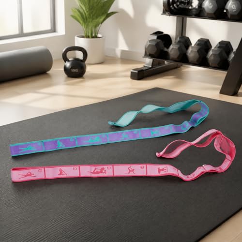 2-Pack 10-Level Fitness Resistance Band 46.4" x 1.57", Digital Markings & Body Chart - Stretching Bands for Yoga, Pilates, Dance Warm-Ups & Home Workouts
