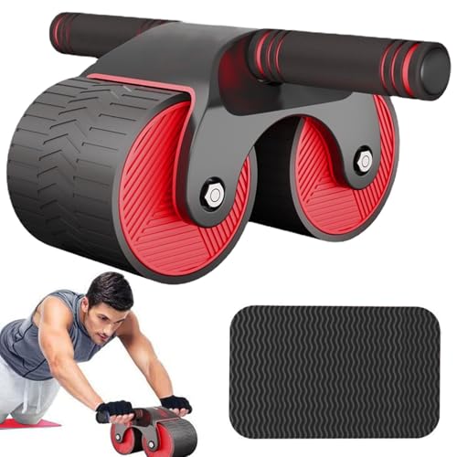 Automatic Rebound Abdominal Wheel With Kneeling Pad, Ab Wheel Roller With Mobile Phone Bracket For Abdominal Core Strength Training (Red)