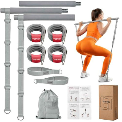 YOTTOY Pilates Bar Kit with Resistance Bands - 3-Bar Pilates Workout Equipment for Legs, Hips, Waist & Arms Workout, Portable Home Gym Exercise Equipment for Women & Men