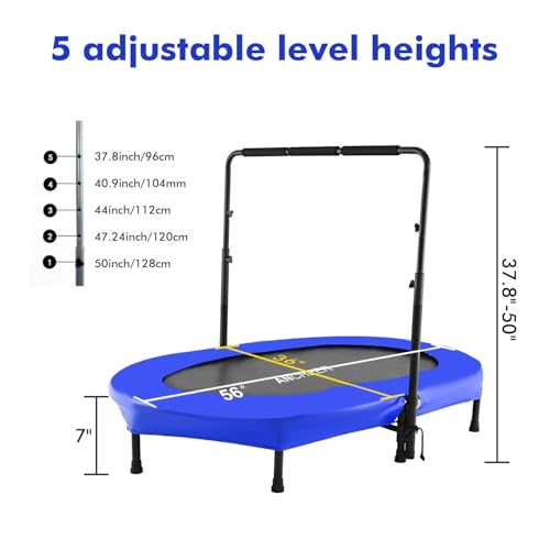 ANCHEER Trampoline for Kids, Toddler Trampoline Indoor Sports and Outdoor Games 56" Kids Rebounder 220LBS Capacity with Adjustable Safety Handrail Foldable Jumper for Boys and Girls