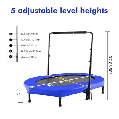 ANCHEER Trampoline for Kids, Toddler Trampoline Indoor Sports and Outdoor Games 56" Kids Rebounder 220LBS Capacity with Adjustable Safety Handrail Foldable Jumper for Boys and Girls