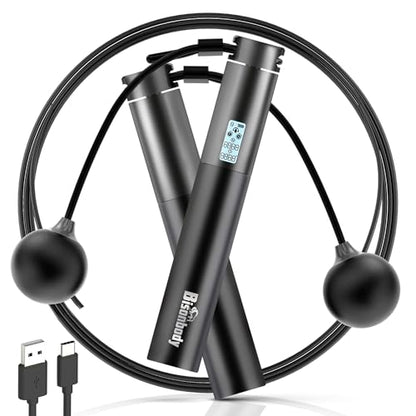 Smart Jump Rope with Counter & Bluetooth App, 2 in 1 Skipping rope with 3m Classic Cord for Traditional Jumping and Cordless Option, Tangle-free design for Home & Gym Workout (Black)