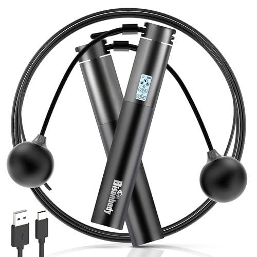 Smart Jump Rope with Counter & Bluetooth App, 2 in 1 Skipping rope with 3m Classic Cord for Traditional Jumping and Cordless Option, Tangle-free design for Home & Gym Workout (Black)