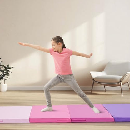 ZENOVA Gymnastics Mat 6'x3'x2''/4'x8'x2'' Exercise Mat Gym Mat for Home Aerobics Workout Foldable Tumbling Mat Children Gifts - color: 3FT x 6FT-- Gradient Pink