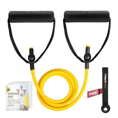 RitFit Single Resistance Exercise Band with Comfortable Handles - Ideal for Physical Therapy, Strength Training, Muscle Toning - Foam Padding Door Anchor and Starter Guide Included - size: 1-5lbs