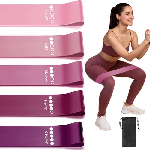 Resistance Loop Exercise Bands for Working Out, Fitness Elastic Bands, Workout Bands for Home Gym, Stretching, Yoga, Pilates, Physical Therapy (5pcs Set) - color: Pink