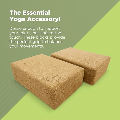 Bean Products Yoga Blocks, Standard & Large Sizes - Studio Grade, Non-Slip, Made from Eco Friendly Materials - 100% Natural Cork or Foam - Improves Stability & Alignment - Single Block or 2 Pack Sets