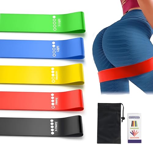 Resistance Bands Set of 5 – Long Exercise Loop Bands for Workout, Pull Up Assistance, Physical Therapy, Home Gym & Full Body Training – Fitness Bands for Men & Women with Carry Bag & Guide