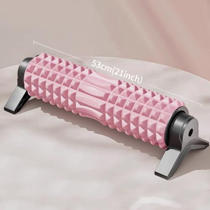 New Upgrade Bracket Foam Roller with Stand for Back Leg Pain, 21 Inch Firm Deep Tissue Muscle Massager for Sore Muscles (Pink)