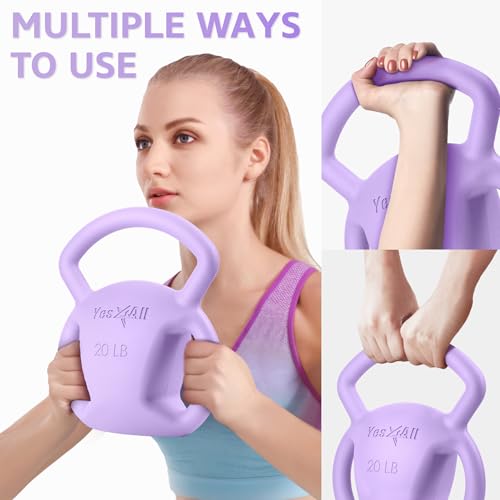 Yes4All Kettlebell, Strength Training Kettlebells for Women, Wide Multi-grip Textured Handle for Home Gym Exercises & Full Body Workout, Single 5–25 lb & Set of 10-15 lb - color: D. 20LB - Purple, style: A. Single