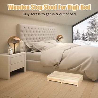 Wooden one Step Stool- Solid Pine Wood Step Riser with Non-Slip Pads, Wood Step Stool for Elderly Adults, high Bed, Bathroom, Kitchen (31.5" L*15.7" W*3.9" H, Natural, 400LBs Capacity) - color: Natural, size: 31.5IN